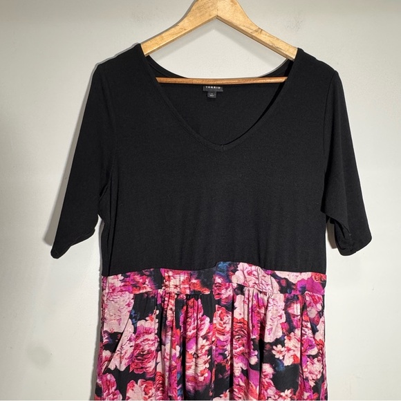 Torrid Black Floral Knit-To-Woven Dress Size 1x - Picture 5 of 15